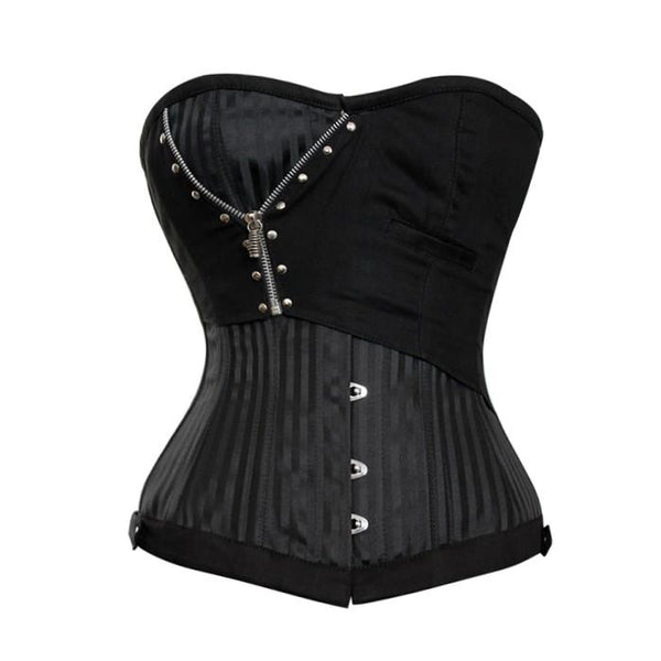 Leomie Black Jaquard Corset With Zip Detail